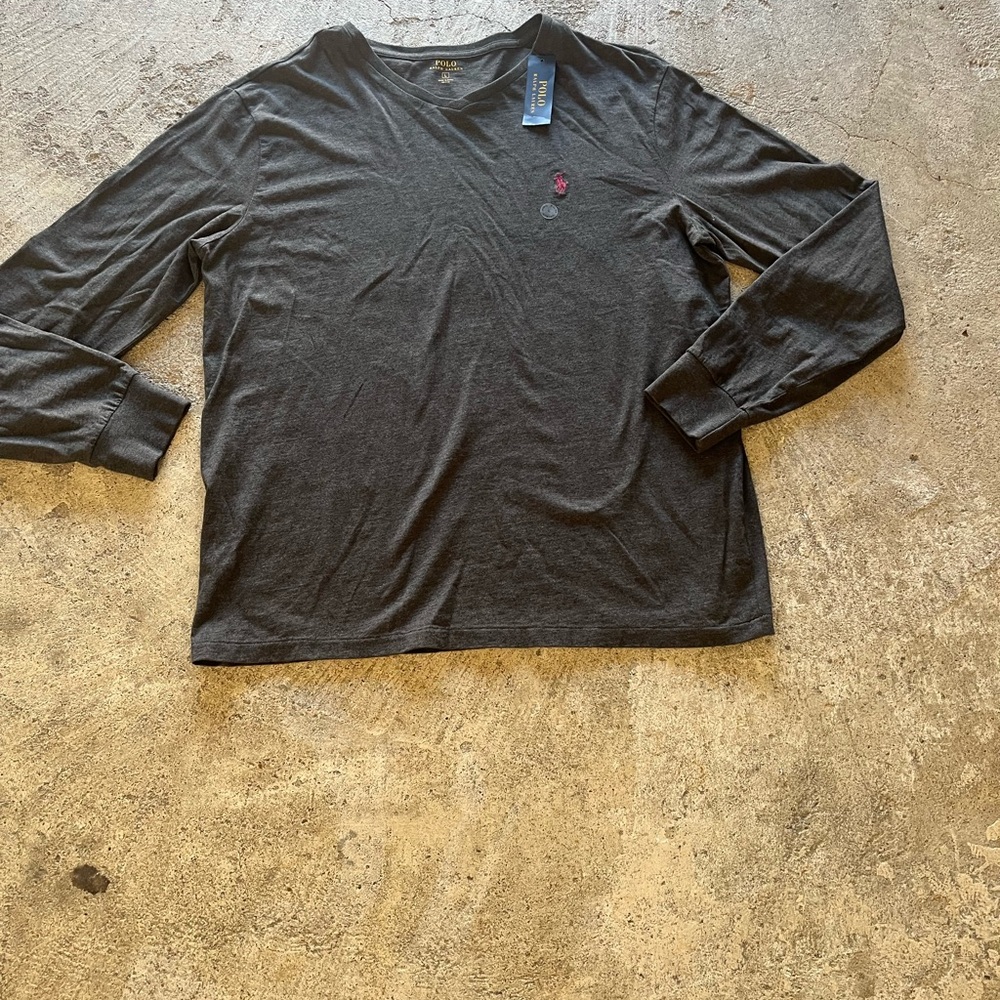 Polo by Ralph Lauren Long Sleeve Crewneck Shirt - Charcoal with Pink Logo